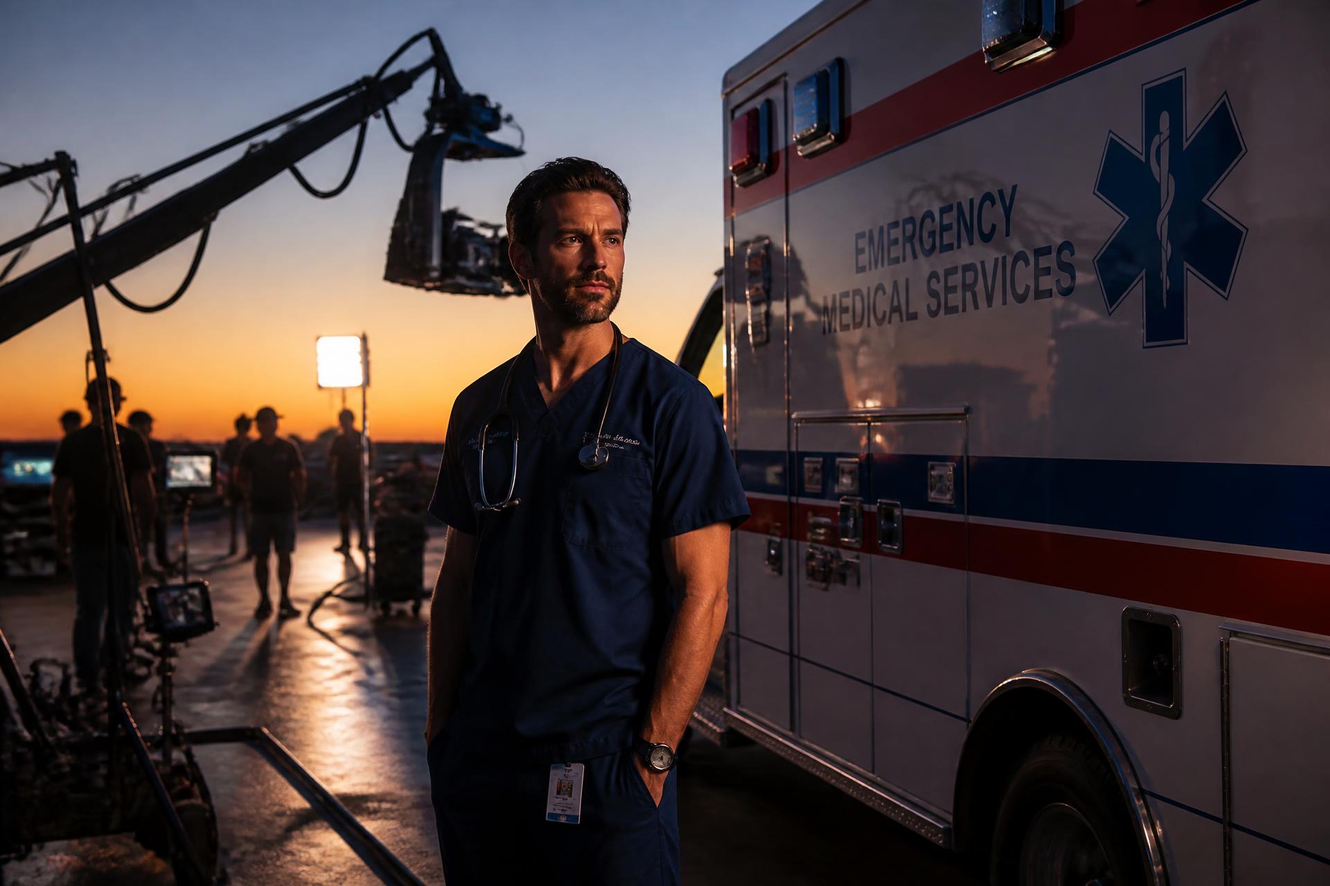 Aadvika medical team and emergency ambulance on site at dusk